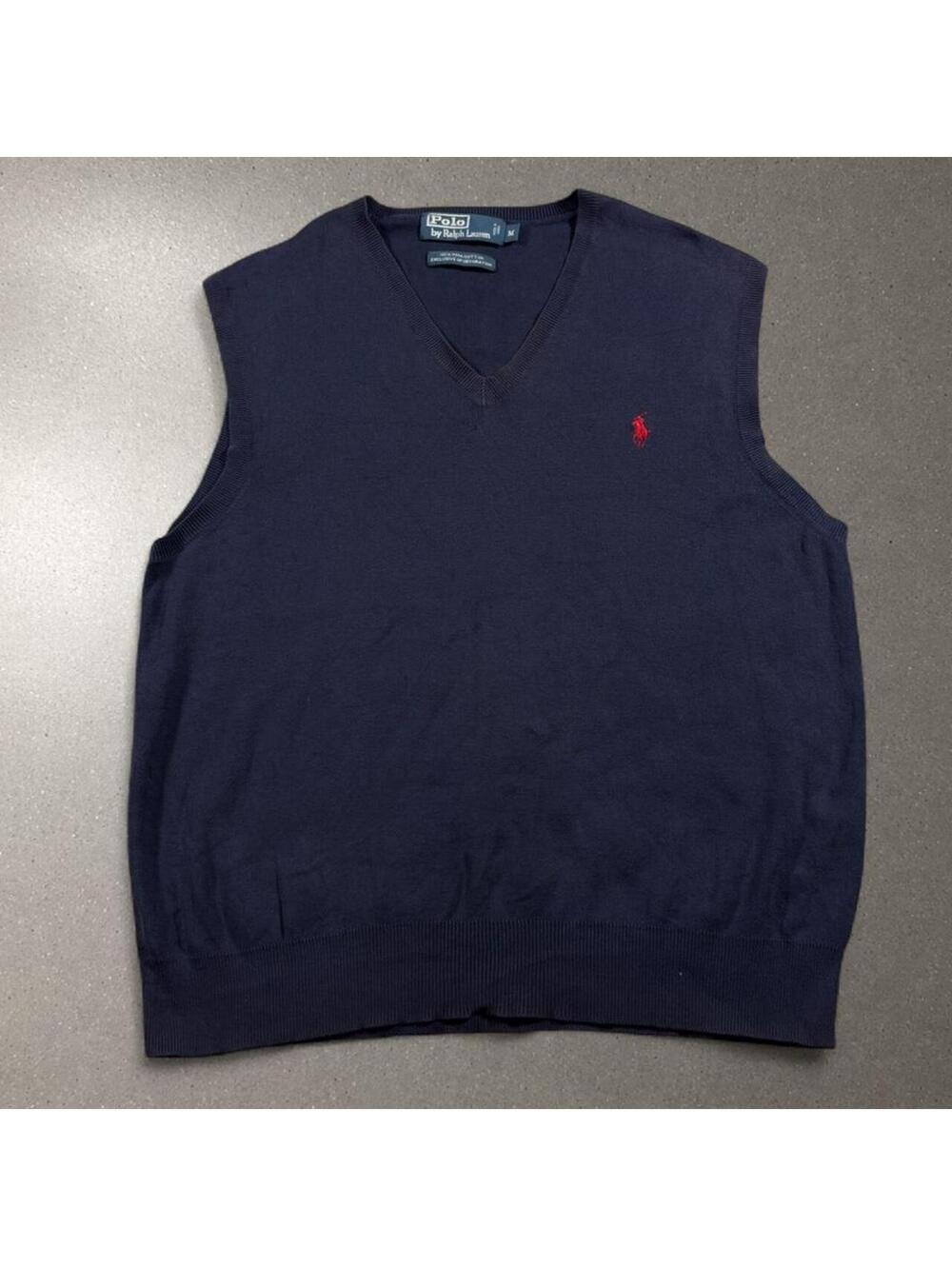 Vintage Polo Ralph Lauren Navy Blue Pima Cotton V-Neck Sweater Vest - Fits Med!